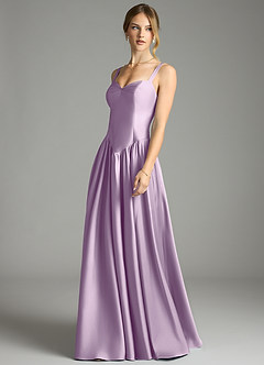 Azazie Evadina Vestidos de damas de honor Vestido de Lila Esmerilada de Satén Elástico de Corte en A con Corsé image3