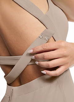 Azazie Clarice Bridesmaid Dresses Taupe A-Line Halter Chiffon Dress image6