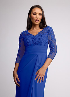 Azazie Joan Mother of the Bride Dresses Royal Blue Sheath V-Neck Lace Chiffon Dress image3