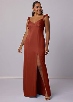 Barbie ♥ Azazie Bridesmaid Dresses Terracotta Sheath Stretch Satin Dress image6