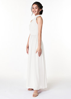 Azazie Iman Junior White A-Line Pleated Chiffon Dress image5