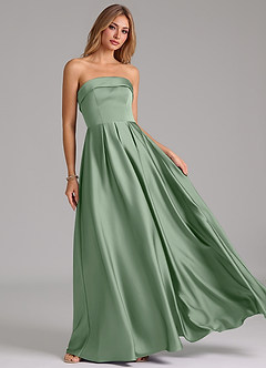 Azazie Lucienne Vestidos de damas de honor Vestido de Matcha de Satén Elástico de Corte en A Convertible con Sin tirantes image8