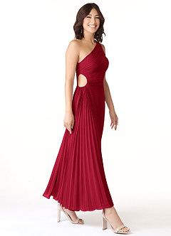 Azazie Kirra Bridesmaid Dresses Scarlet A-Line One Shoulder Chiffon Dress image3