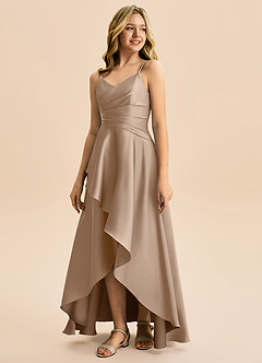 Azazie Eirlys Junior A-Linie Plissee Stretch-Satin Kleid Taupe image5