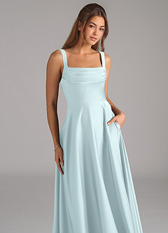 Azazie Shaude Bridesmaid Dresses Sea Glass A-Line Pleated Stretch Satin Dress image2