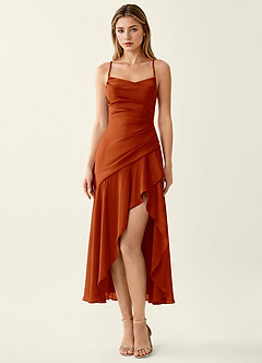 Heloise Paprika Satin Lace Up Back Maxi Dress image1