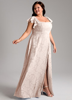 Azazie Bondi Bridesmaid Dresses Blushing Pink A-Line Side Slit Floral Burnout Dress image9
