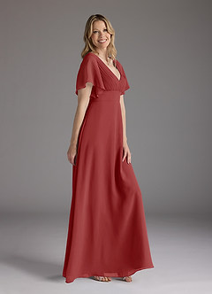 Azazie Alessa Mother of the Bride Dresses Rust A-Line V-Neck Pleated Chiffon Dress image2