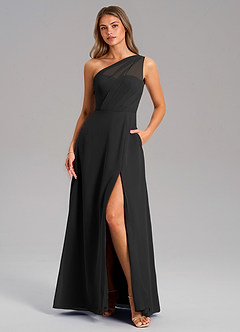 Azazie Phaedra Jurken voor bruidsmeisjes Jurk van Chiffon met A-Lijn One-Shoulder Zwart image11