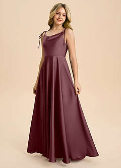 Azazie Popsy Junior Sangria A-Line Bow Stretch Satin Dress image6