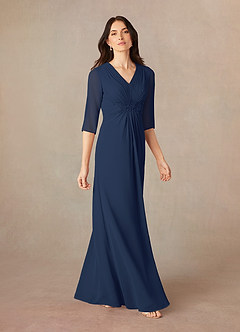 Azazie Yessica Abiti per la Madre della Sposa Abito A-Line in Chiffon Lustrini Marino Scuro image2