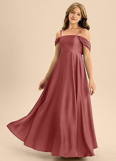 Azazie Rowena Junior Antique Rose A-Line Bow Stretch Satin Dress image6