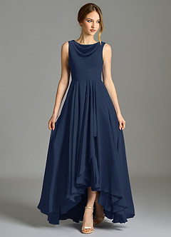 Azazie Wonderland Bridesmaid Dresses Dark Navy A-Line Pleated Chiffon Dress image4