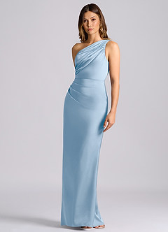 Azazie Akilah Bridesmaid Dresses Powder Blue Mermaid One Shoulder Stretch Satin Dress image6