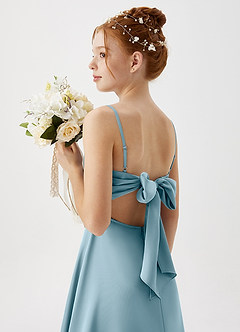 Azazie Shale Junior Moody Blue A-Line Stretch Satin Dress image1