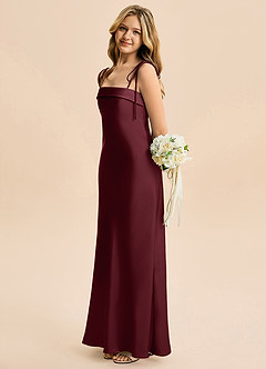 Azazie Willa Junior Vestido de Cabernet de Satén Elástico de Corte en A con Lazo image3