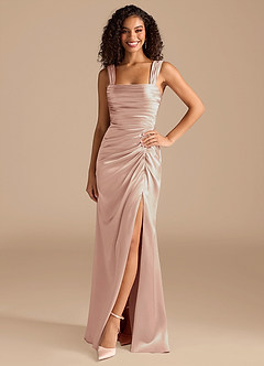 Azazie Jesaphine Bridesmaid Dresses English Rose Sheath Bow Metallic Satin Dress image3