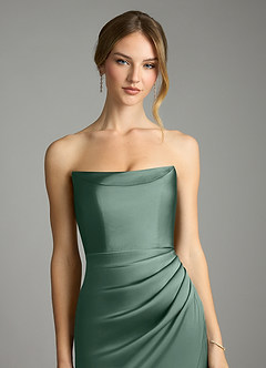 Azazie Leonis Bridesmaid Dresses Eucalyptus Mermaid Pleated Stretch Satin Convertible Dress image4