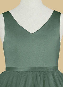 Azazie Marybell Flower Girl Dresses Eucalyptus A-Line Bow Tulle Dress image8