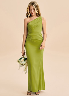 Azazie Akilah Junior Lemongrass Sheath Pleated Stretch Satin Dress image3