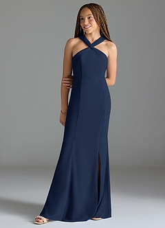 Azazie Rue Junior Dark Navy Mermaid Side Slit Chiffon Dress image1