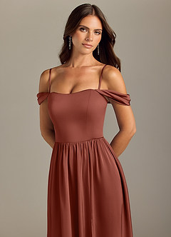 Azazie Calianna Bridesmaid Dresses Auburn A-Line Off the Shoulder Stretch Satin Convertible Dress image3