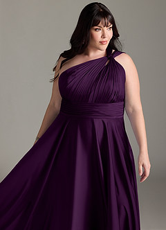 Azazie Charlize Robes de demoiselle d'honneur Robe Trapèze en Satin extensible Ue épaule Grain De Raisin image15