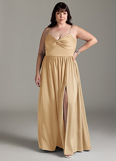 Azazie Zeya Brautjungfernkleider A-Linie Plissee Stretch-Satin Kleid Gold image9