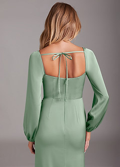 Azazie Charissa Brautjungfernkleider Etui Langarm Stretch-Satin Kleid Agave image2