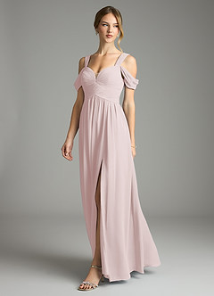 Azazie Lianne Bridesmaid Dresses Blushing Pink A-Line Off the Shoulder Chiffon Dress image4