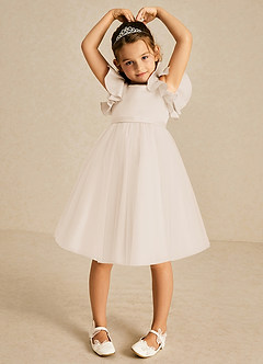 Azazie Kaeya Flower Girl Dresses White Alabaster A-Line Bow Tulle Dress image3