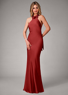 Azazie Velli Bridesmaid Dresses Pomegranate Mermaid Stretch Satin Dress image3