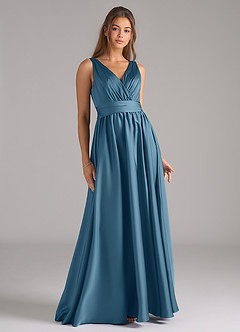 Azazie Kora Bridesmaid Dresses Bermuda A-Line Pleated Stretch Satin Dress image1