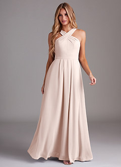 Azazie Dixie Bridesmaid Dresses Rose Petal A-Line Halter Pleated Chiffon Dress image3