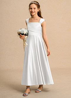 Azazie Bundle Girls Formal Abiti da Ragazza di Fiori Abito A-Line in Raso Opaco Plissettato Bianco image5