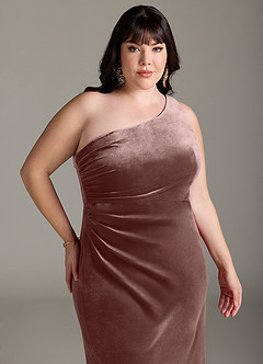 Azazie Argan Bridesmaid Dresses Espresso Mermaid One Shoulder Pleated Velvet Dress image12