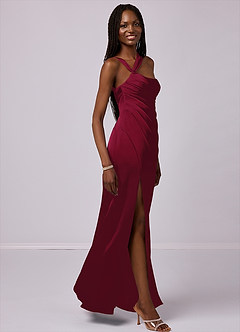 Barbie ♥ Azazie Jurken voor bruidsmeisjes Jurk van Stretch Satijn met Zeemeermin One-Shoulder Bourgondië image5