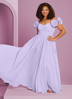 Barbie ♥ Azazie Robes de demoiselle d'honneur Robe Trapèze Convertible en Mousseline de soie Épaule décolletée Lilas image16