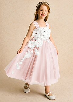 Azazie Dovey Flower Girl Dresses Blushing Pink Ball-Gown Bow Tulle Dress image6