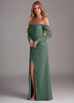 Azazie Hallie Bridesmaid Dresses Sea Moss Mermaid Long Sleeve Chiffon Dress image3