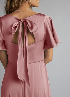 Azazie Kimber Robes de demoiselle d'honneur Robe Trapèze en Satin extensible Rayé Rose Poussiéreuse image5