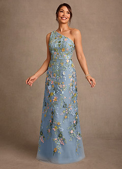 Azazie Bertie Mother of the Bride Dresses Dusty Blue A-Line Lace Dress image4
