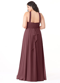 Azazie Dixie Bridesmaid Dresses Sangria A-Line Halter Pleated Chiffon Dress image10