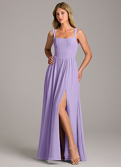 Azazie Rosaline Bridesmaid Dresses Lilac A-Line Side Slit Chiffon Dress image5