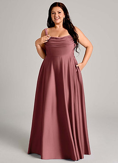 Azazie Shaude Bridesmaid Dresses Amethyst A-Line Pleated Stretch Satin Dress image11
