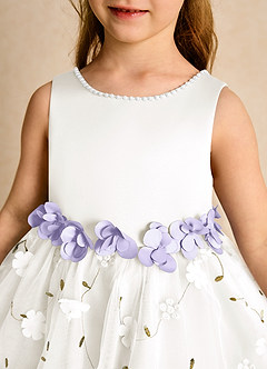 Azazie Starri Flower Girl Dresses Ivory Lilac Ball-Gown Beaded Matte Satin Dress image8