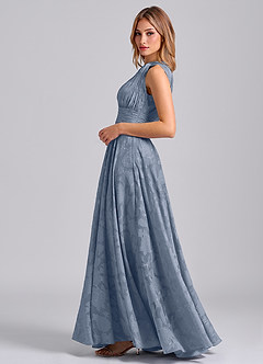 Azazie Charlize Brautjungfernkleider A-Linie One-Shoulder Blumen-Burnout Kleid Staubblau image3