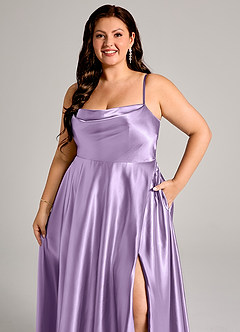 Azazie Elle Brautjungfernkleider A-Linie mit Taschen Metallischer Satin Kleid Flieder image12