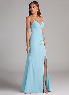 Azazie Maci Bridesmaid Dresses Sky Blue Sheath Pleated Chiffon Dress image4