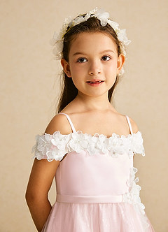 Azazie Patsie Flower Girl Dresses Blushing Pink A-Line Off the Shoulder Tulle Dress image3